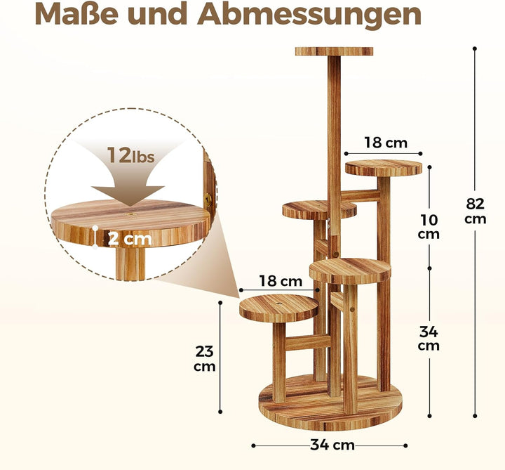 Bamworld Holz Blumenständer Multilevel Pflanzenregal – Raumsparendes Pflanzenträger mit 5 Ebenen für