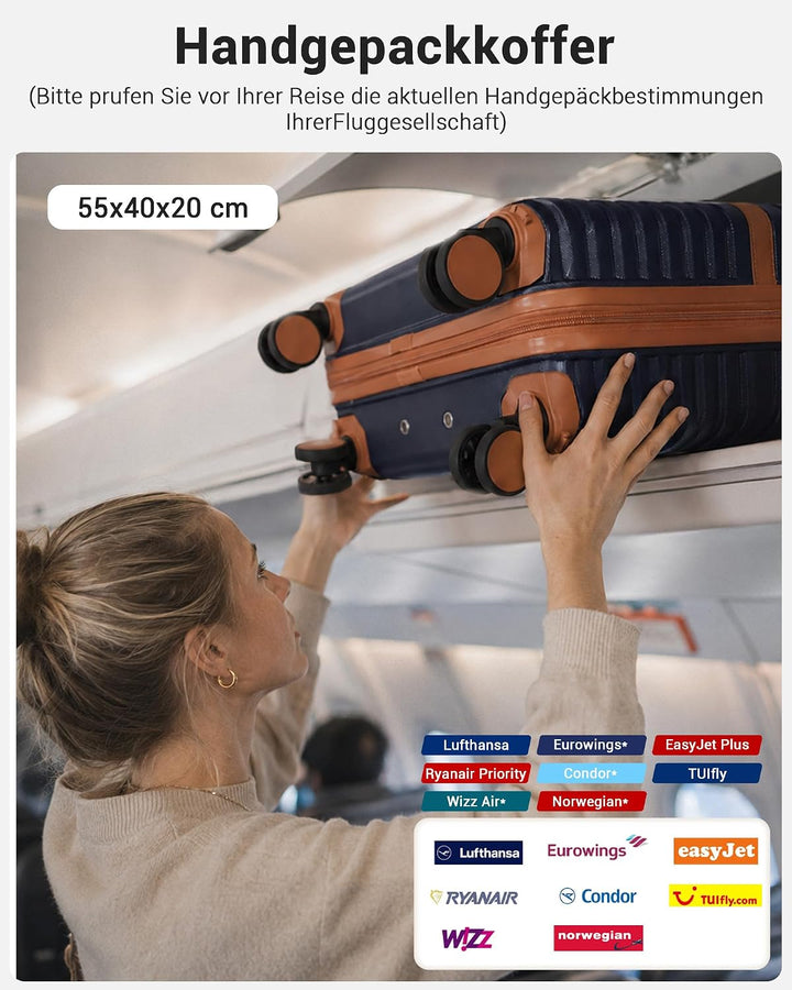KONO Koffer Reisekoffer Trolley Handgepäck Koffer 55x40x20cm von ABS+PC Hartschalenkoffer mit Zwilli