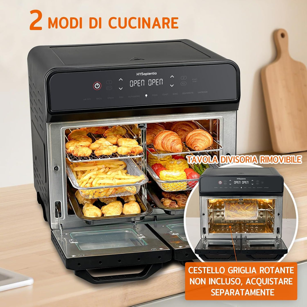 HYSapientia 22 Liter Backofen Heissluftfritteuse Doppelkorb Heissluftfritteuse 2400W Luftfritteuse 2