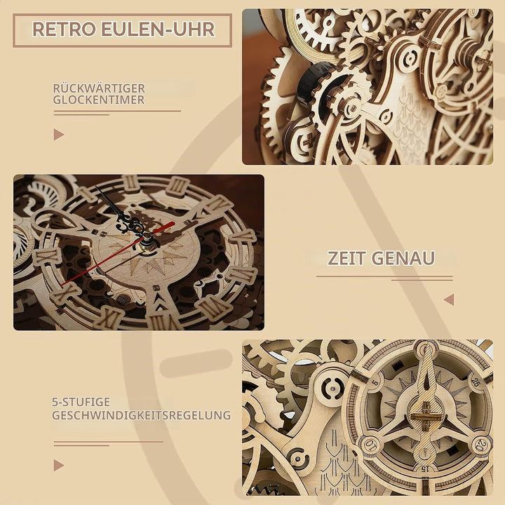 Robotime 3D Puzzle Holz Eule Uhr, Hölzerne Mechanische Modellbausatz für Erwachsene, Handwerk Holzba
