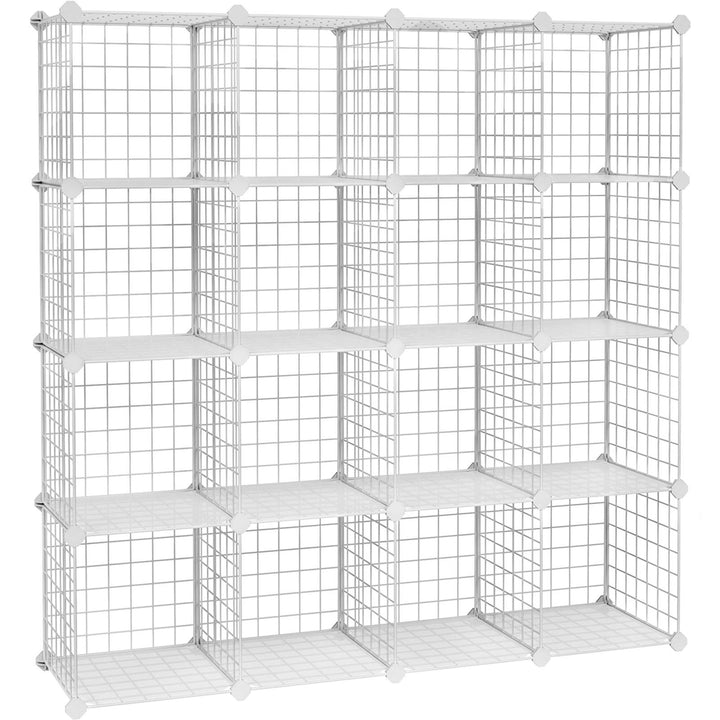 SONGMICS Steckregal, 16 Würfel Aufbewahrungssystem aus Metalldraht, DIY Schrank, modular, Gitterrega