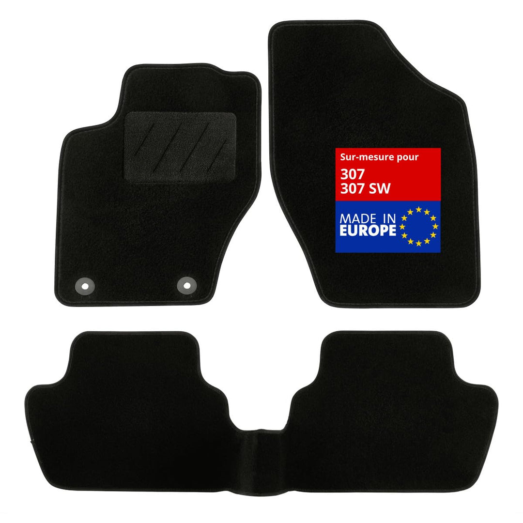 DBS Autofussmatte - nach Mass - 3-teilig - Anti Rutsch - schwarzer Nadelfilz 900g/m² - Velours Ferti