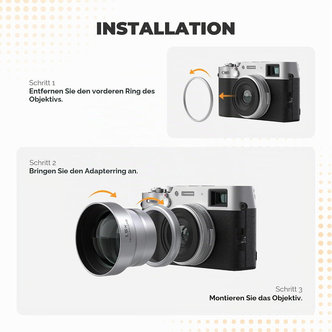 Freewell 1.5X Teleobjektiv Kompatibel mit Fuji X100VI X100V, Verbesserter Zoom und leichtes Design,