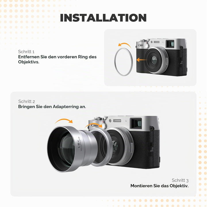 Freewell 1.5X Teleobjektiv Kompatibel mit Fuji X100VI X100V, Verbesserter Zoom und leichtes Design,