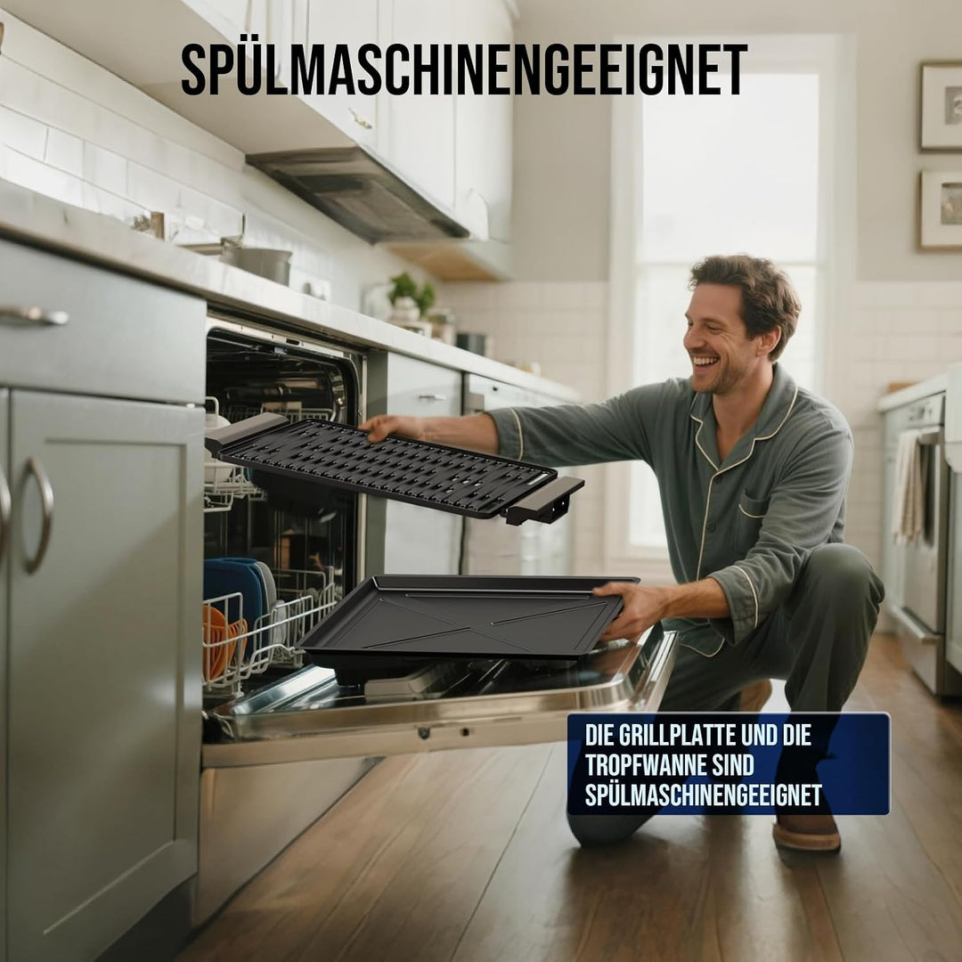 FIMEI Tischgrill Elektrisch 1800W, Elektrogrill Antihaftbeschichtete Grillplatte, Temperatureinstell