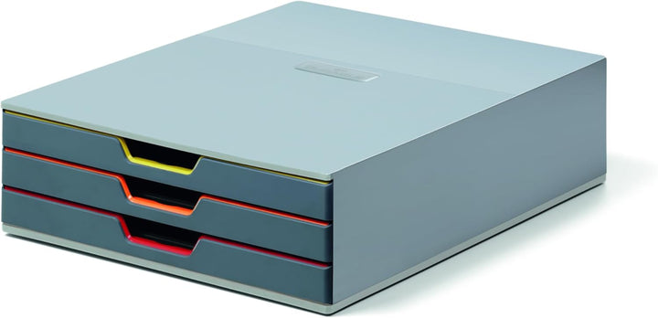 Durable Schubladenbox A4 (Varicolor) 3 Fächer, mit Etiketten zur Beschriftung, mehrfarbig, 760327, 3