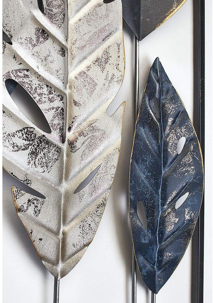 Kobolo Wandbild Wanddeko Metallbild - LEAFS - Metall - 31x89 cm - anthrazit