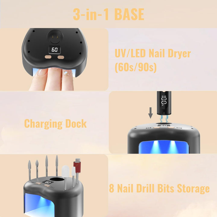 Nagelfräser Kabellos, Elektrische Nagelfeile Professionelle 2 in 1 Fräser für Gelnägel Acrylnägel mi