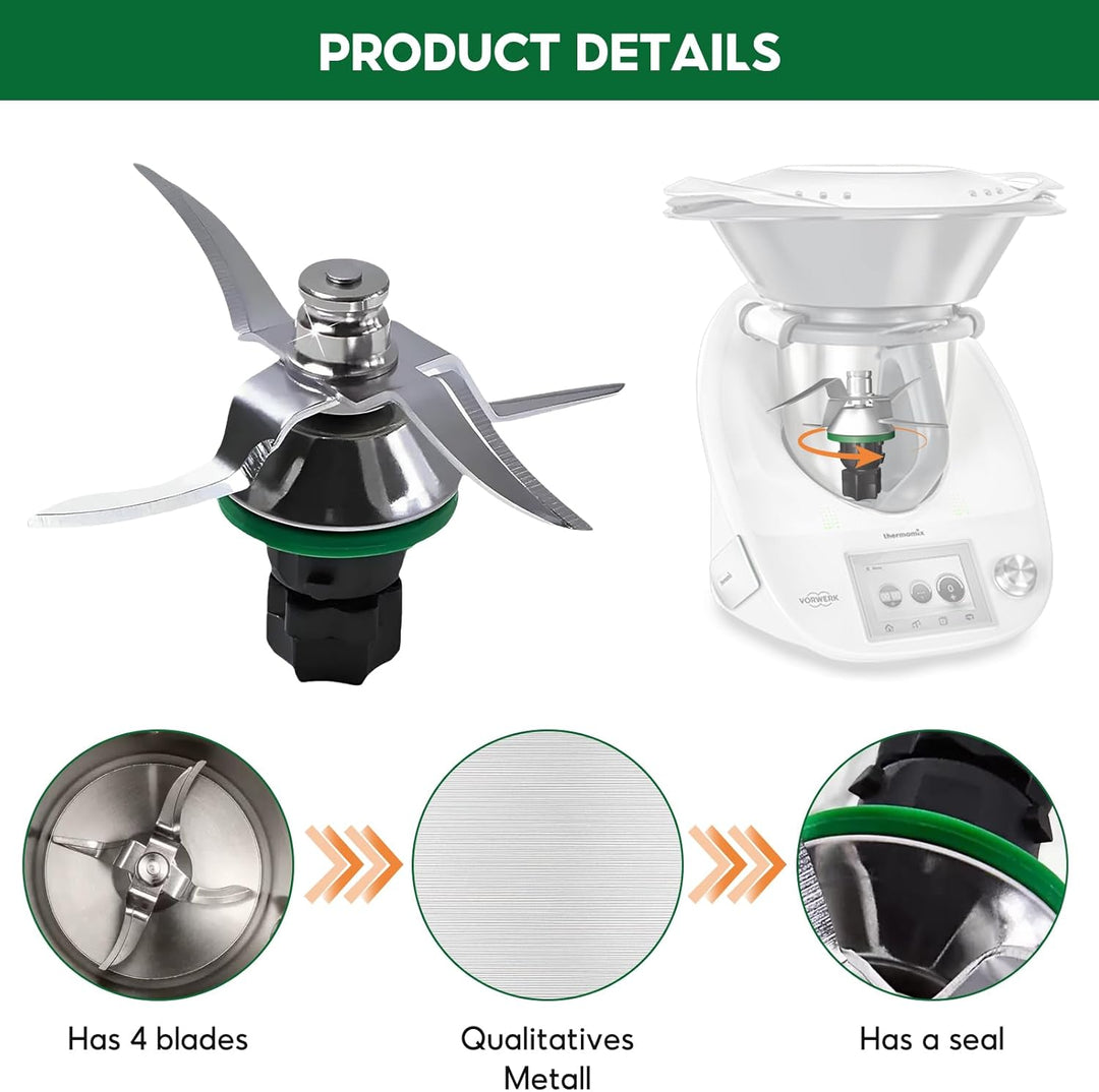 Messer für Thermomix TM5 TM6 TM7, Edelstahl Mixmesser mit Dichtring, Ersatzmesser für Vorwerk Küchen