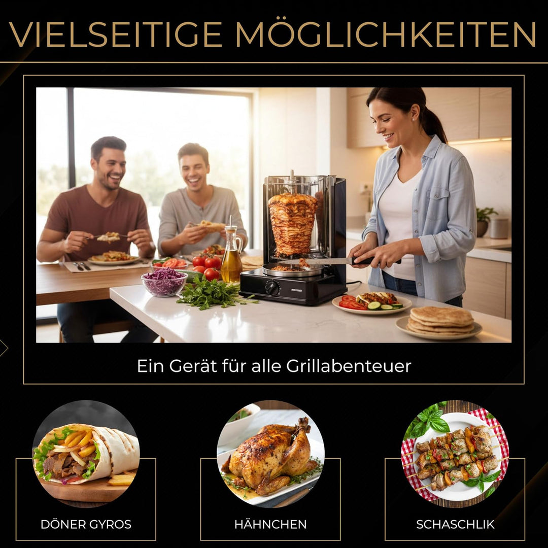 Syntrox Germany Dönergrill mit drehbaren Aussenspiessen und 120 Minuten Timer Schwarz