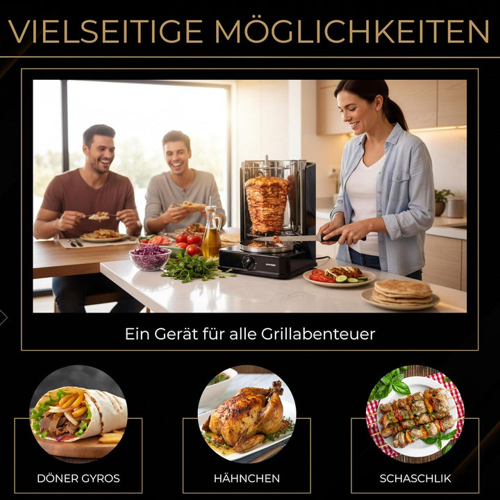 Syntrox Germany Dönergrill mit drehbaren Aussenspiessen und 120 Minuten Timer Schwarz
