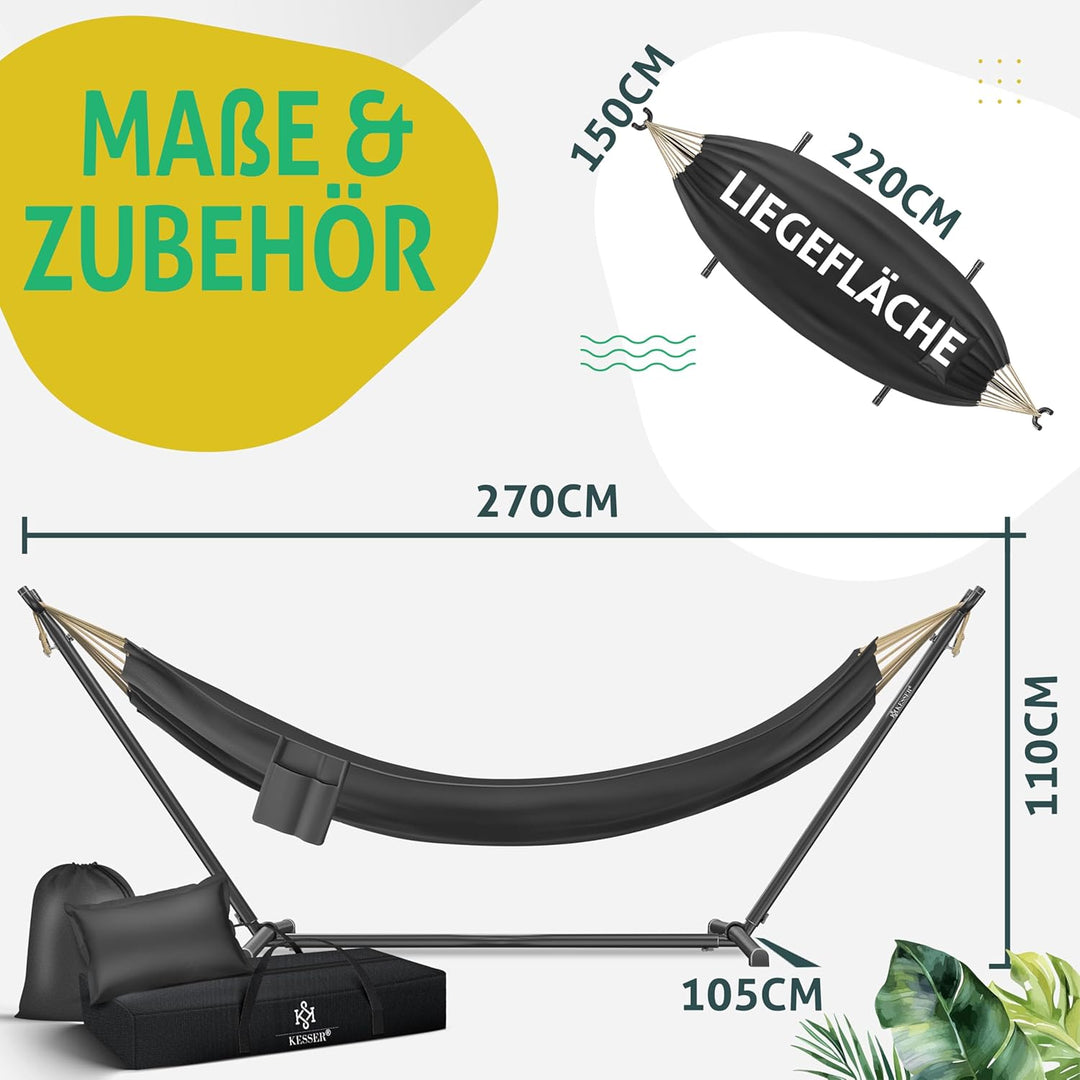 KESSER® Hängematte Lake mit Gestell, Doppel für 2 Personen, 200kg Belastbarkeit, Indoor &amp; Outdoor, X