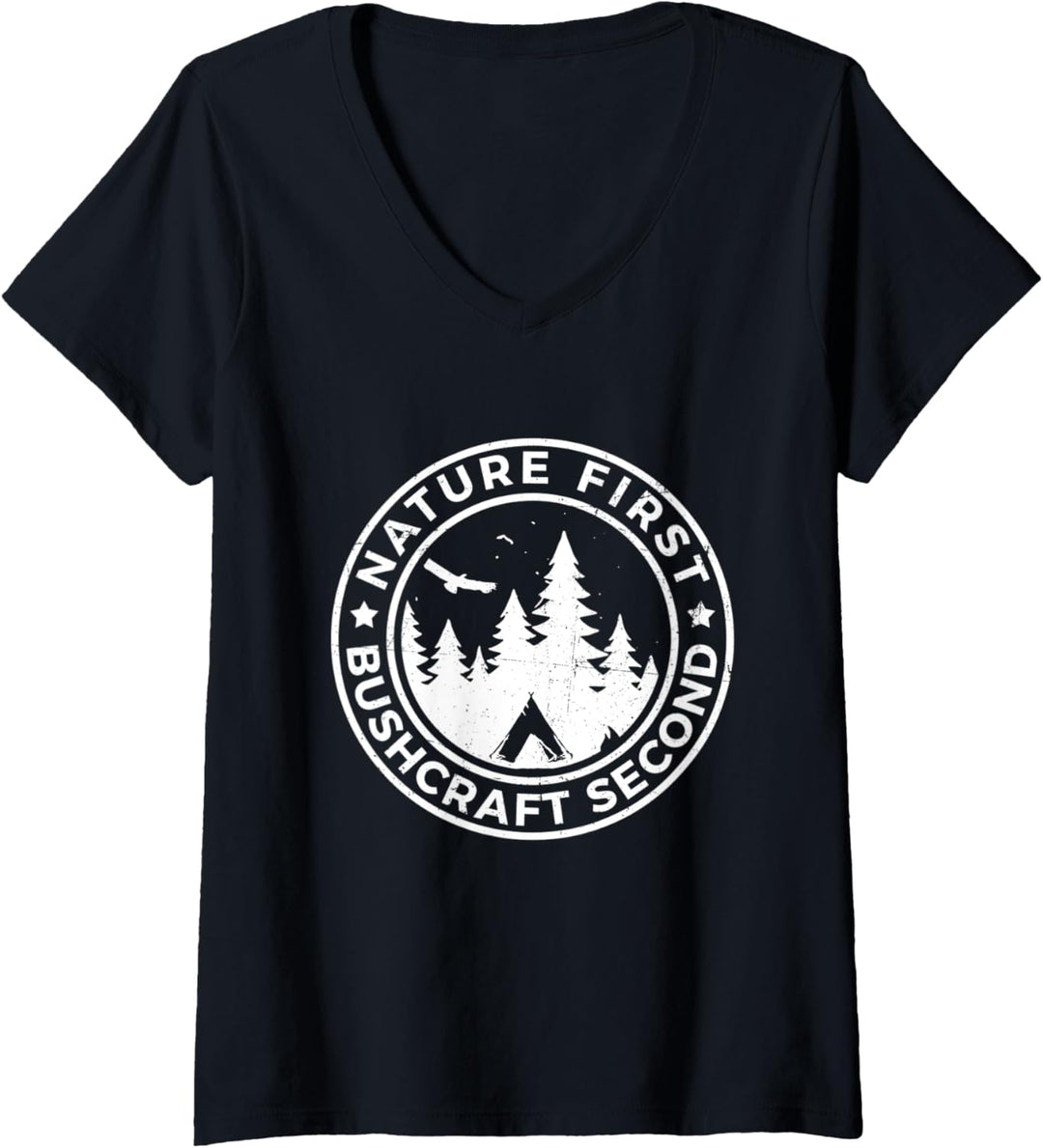 Damen Nature First Bushcraft Outdoor Bushcrafter Natur Survival T-Shirt mit V-Ausschnitt