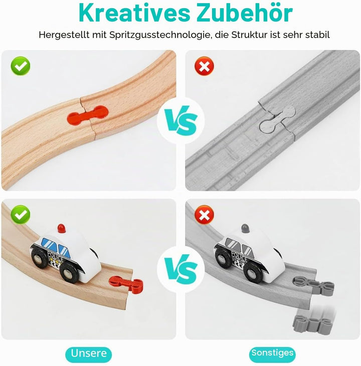 Schienenadapter aus Holz, Holzeisenbahn Schienen Adapter, 28 Stück Connectors Eisenbahn Spielzeug Zu