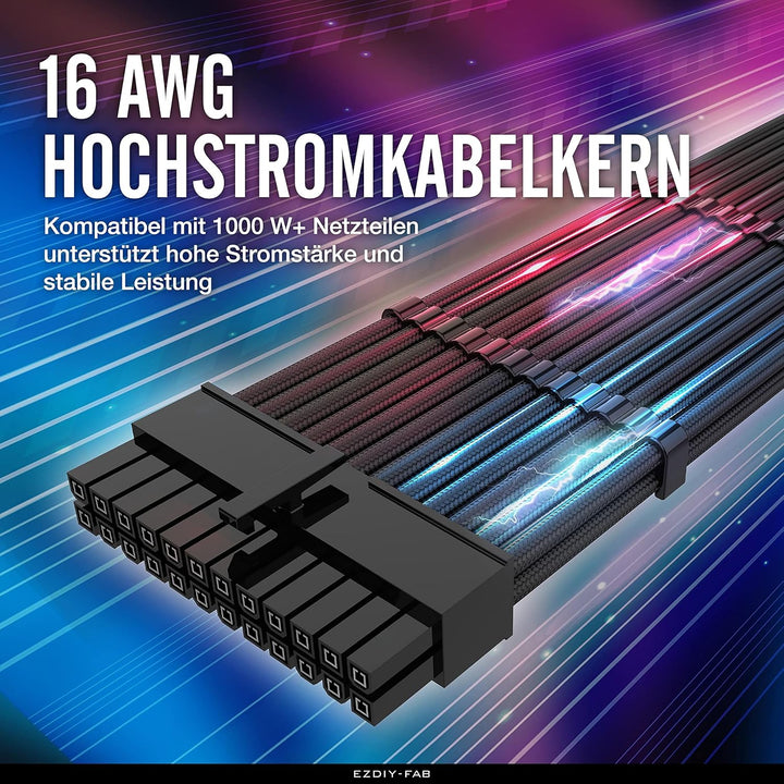 EZDIY-FAB Sleeved Cable - Kabelverlängerung für Stromversorgung mit Combs 24 Pin 8PIN 6PIN 4 + 4 Pin