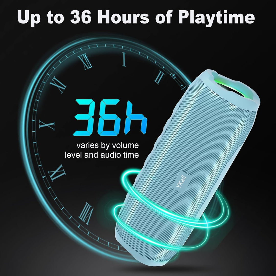 Ykall Bluetooth Lautsprecher 20W, LED Musikbox mit 360° HD Stereo Sound, IPX6 Wasserdicht, 36 Std. S