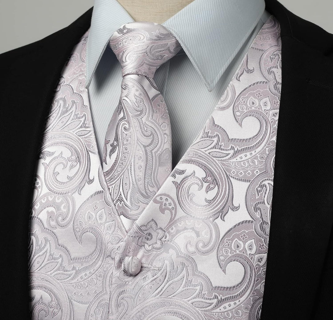 Rithern Herren Weste Paisley Floral Jacquard Seide Krawatte Einstecktuch Taschentuch Set mit Mansche