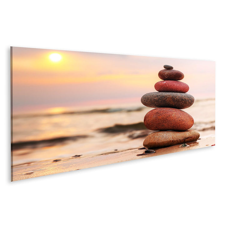 islandburner Bild auf Leinwand Steine Pyramide Ozean Bei Sonnenuntergang Zen Bilder Wandbilder Poste