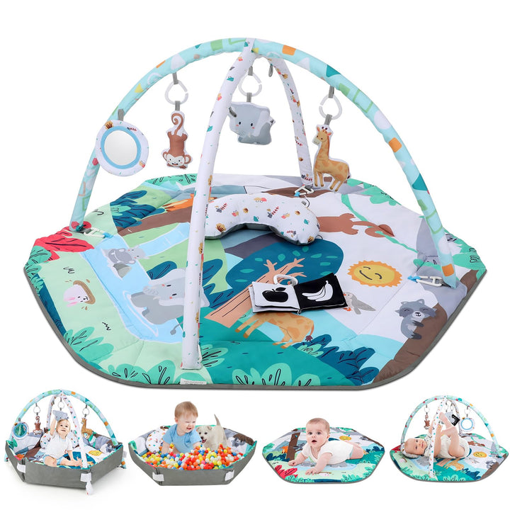 Lilian&Gema Spielbogen Baby, 4 in 1 Spieldecke Baby, Baby Spielmatte mit 6 Spielzeugen, Spielmatte B