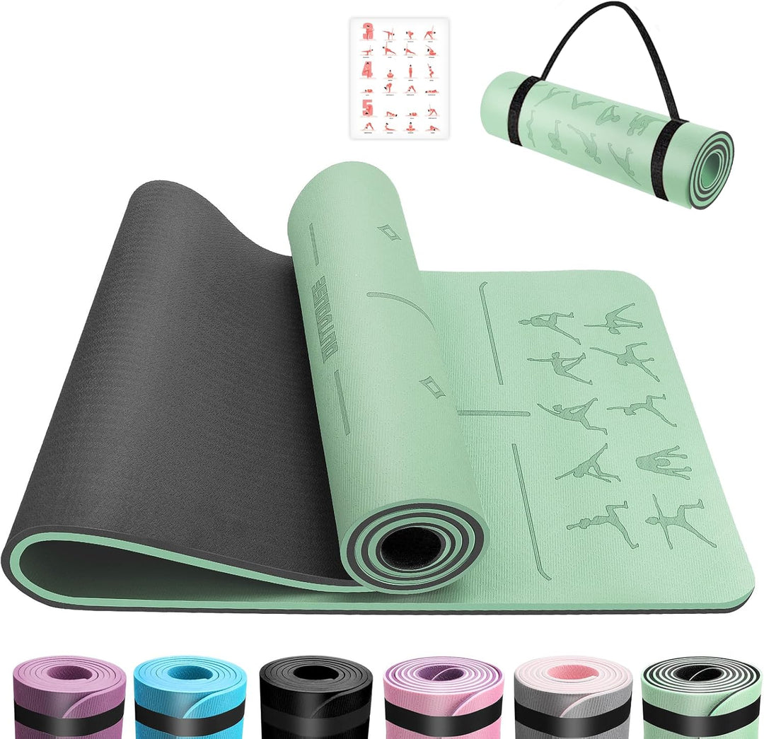 OUTDOUSE Yoga Matte, TPE 6mm Dicke Hautfreundliche Yogamatte Rutschfest Gymnastikmatte Pilates Gymna