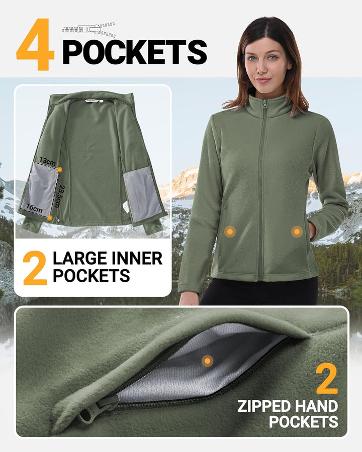 Outdoor Ventures Damen Fleecejacke mit Durchgehendem Reissverschluss Stehkragen Frauen Leichte Fleec