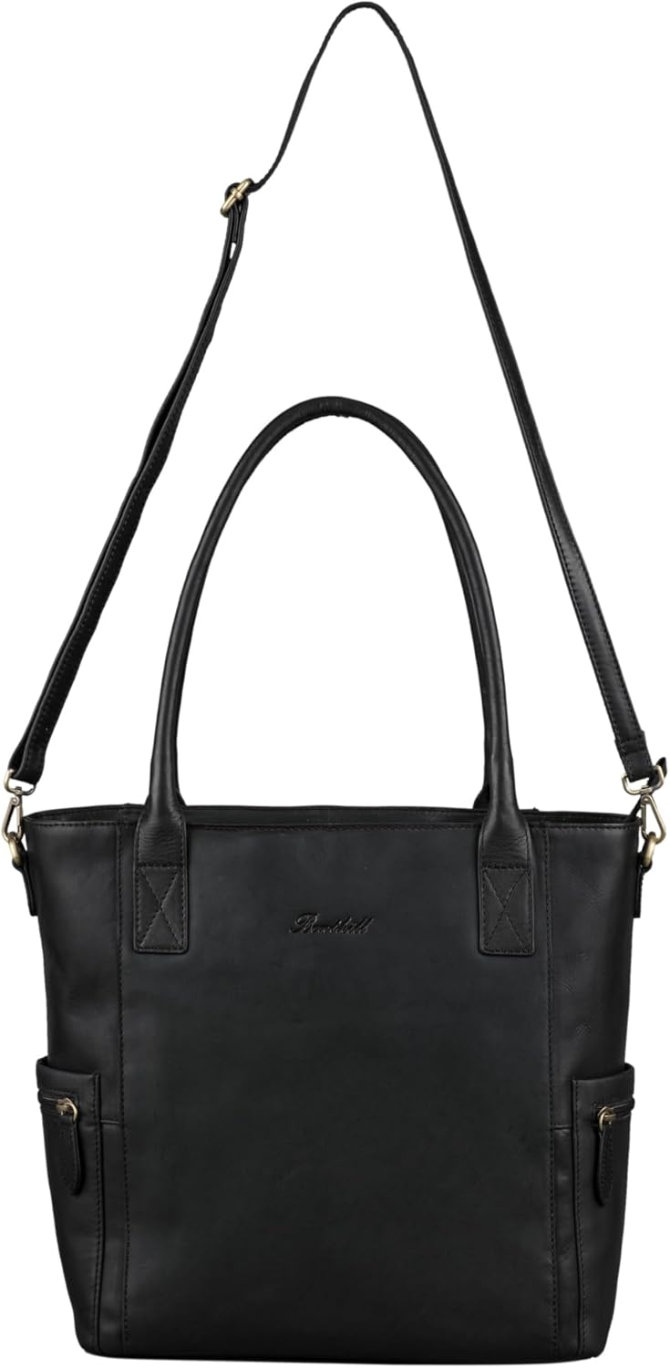 Benthill Damen Shopper Leder - Umhängetasche aus echtem Rindsleder - Handtasche mit Reissverschluss