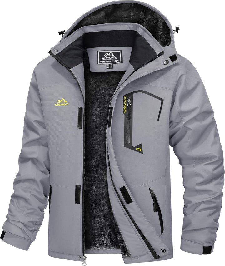TACVASEN Herren Winter Wasserdichte Winddichte Winterjacke Warme Fleece-Futter Ski Regenmantel mit K