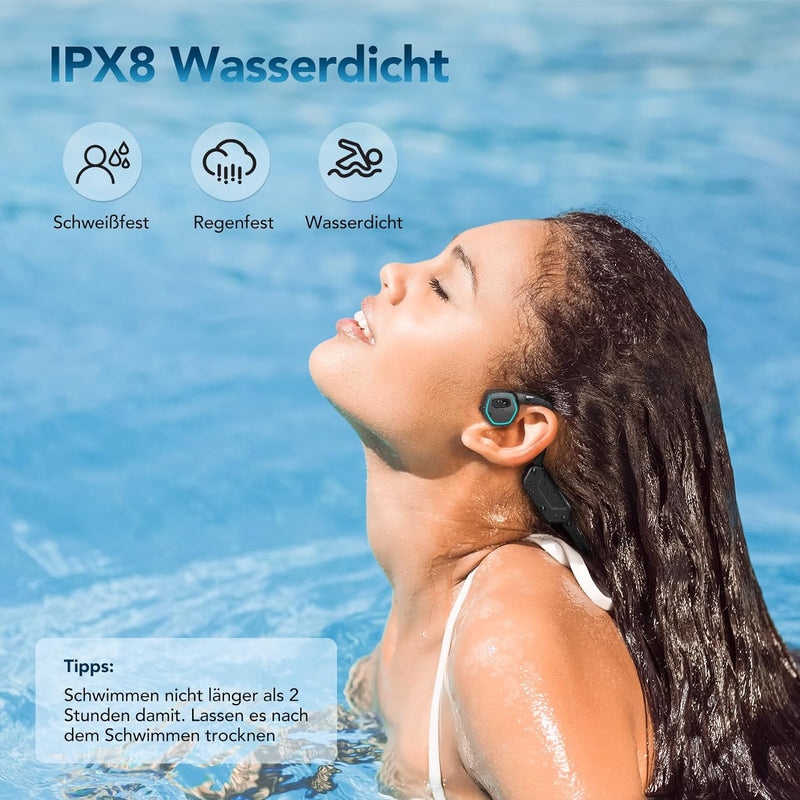 AGPTEK Sport MP3 Player, 32 GB Knochenschall MP3 Player Bluetooth 5.3, IPX8 Wasserdicht Schwimmen MP