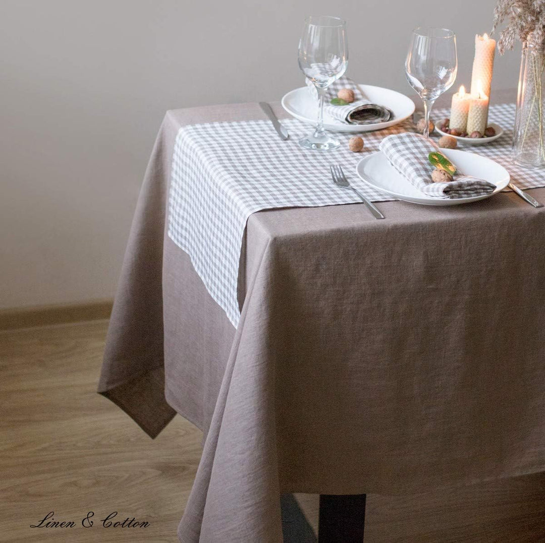 Linen &amp; Cotton Tischdecke Stoff Tischtuch Tischwäsche Hygge -100% Leinen, Beige (100 x 140 cm) Mitte