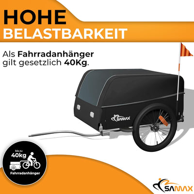 SAMAX Transportanhänger Fahrradanhänger Lastenanhänger Fahrrad Anhänger - mit Kupplung - 40 Kg / 120