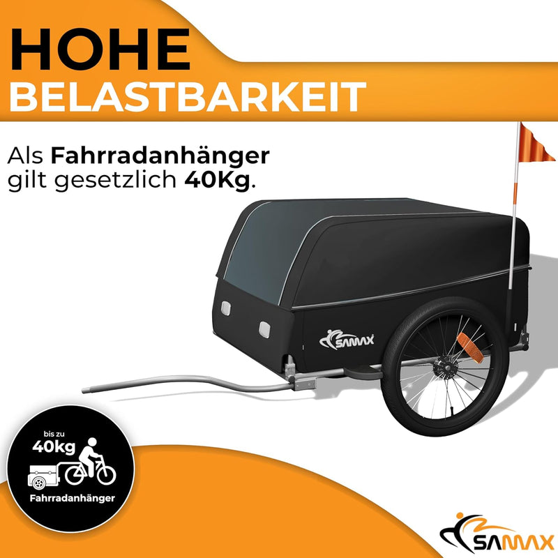 SAMAX Transportanhänger Fahrradanhänger Lastenanhänger Fahrrad Anhänger - mit Kupplung - 40 Kg / 120