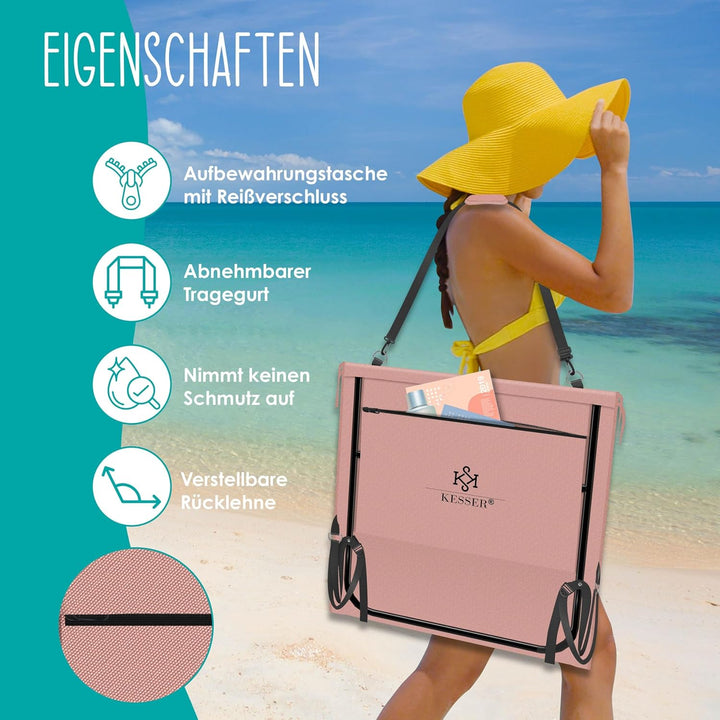 KESSER® 2er Set Strandmatte klappbar mit Verstellbarer Rückenlehne, Tragegurt, wasserdichter Tasche
