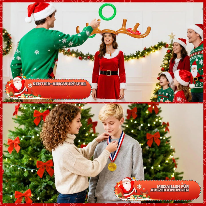 Weihnachtsspiel für Kinder &amp; Erwachsene - Granny Hosen Wurfspiel &amp; aufblasbares Rentier Geweih Ringw