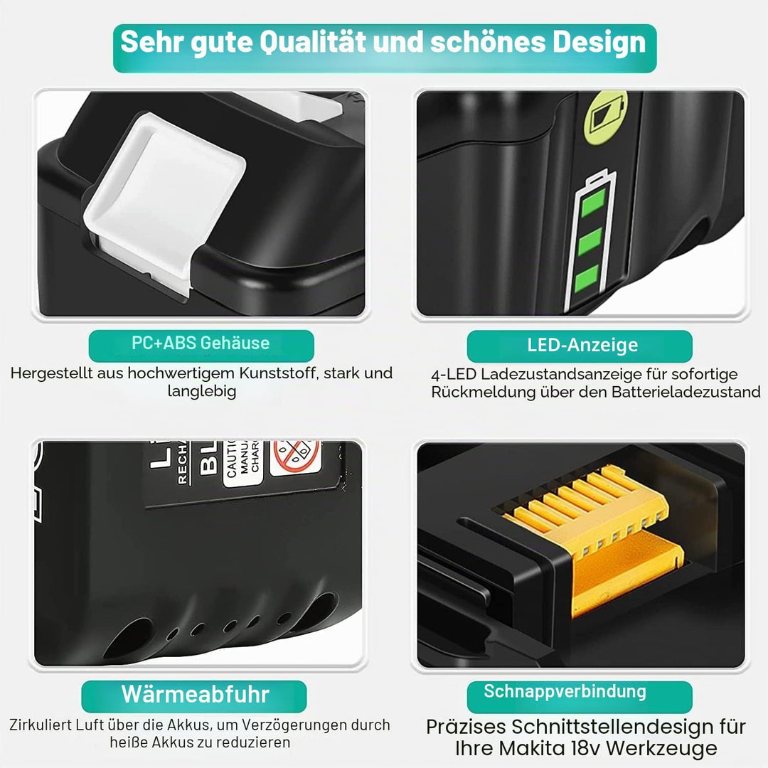 2 x 10.0Ah Akku Ersatzakku für makita akku 18V BL1860B BL1850B BL1840 BL1830 BL1815 BL1845 BL1890 BL