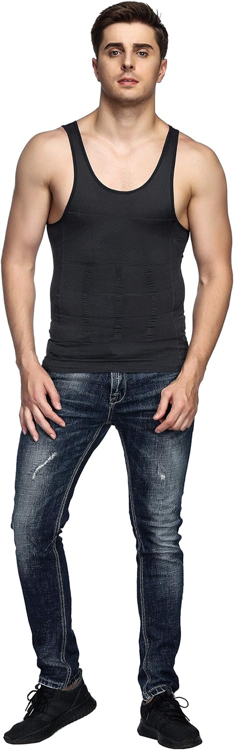 Odoland Unterhemd Herren Shapewear 3er Pack Kompressionsshirt Herren Body Shaper Bauchweg Shirt Tank