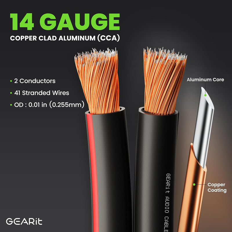 GearIT Lautsprecherkabel, 14 AWG, 14 AWG, Lautsprecherkabel (100 Fuss), ideal für Heimkino-Lautsprec