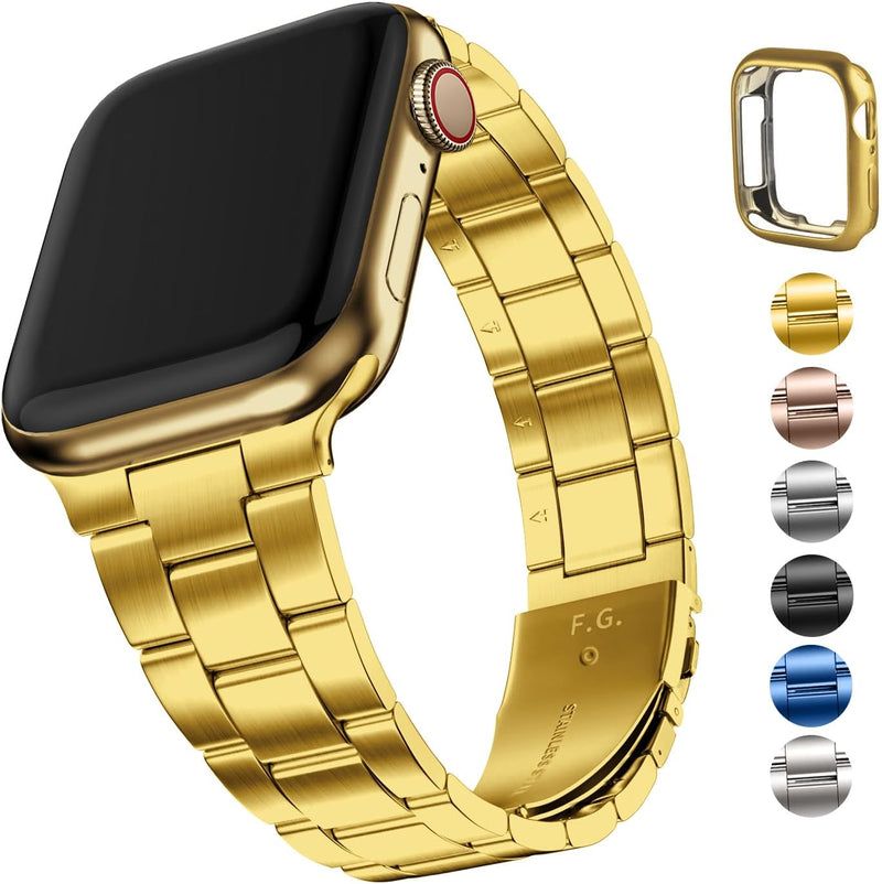 Fullmosa für Apple Watch 9 7 Armband 45mm Series 6 SE/SE2 44mm mit Uhrengehäuse, iwatch Armband Edel