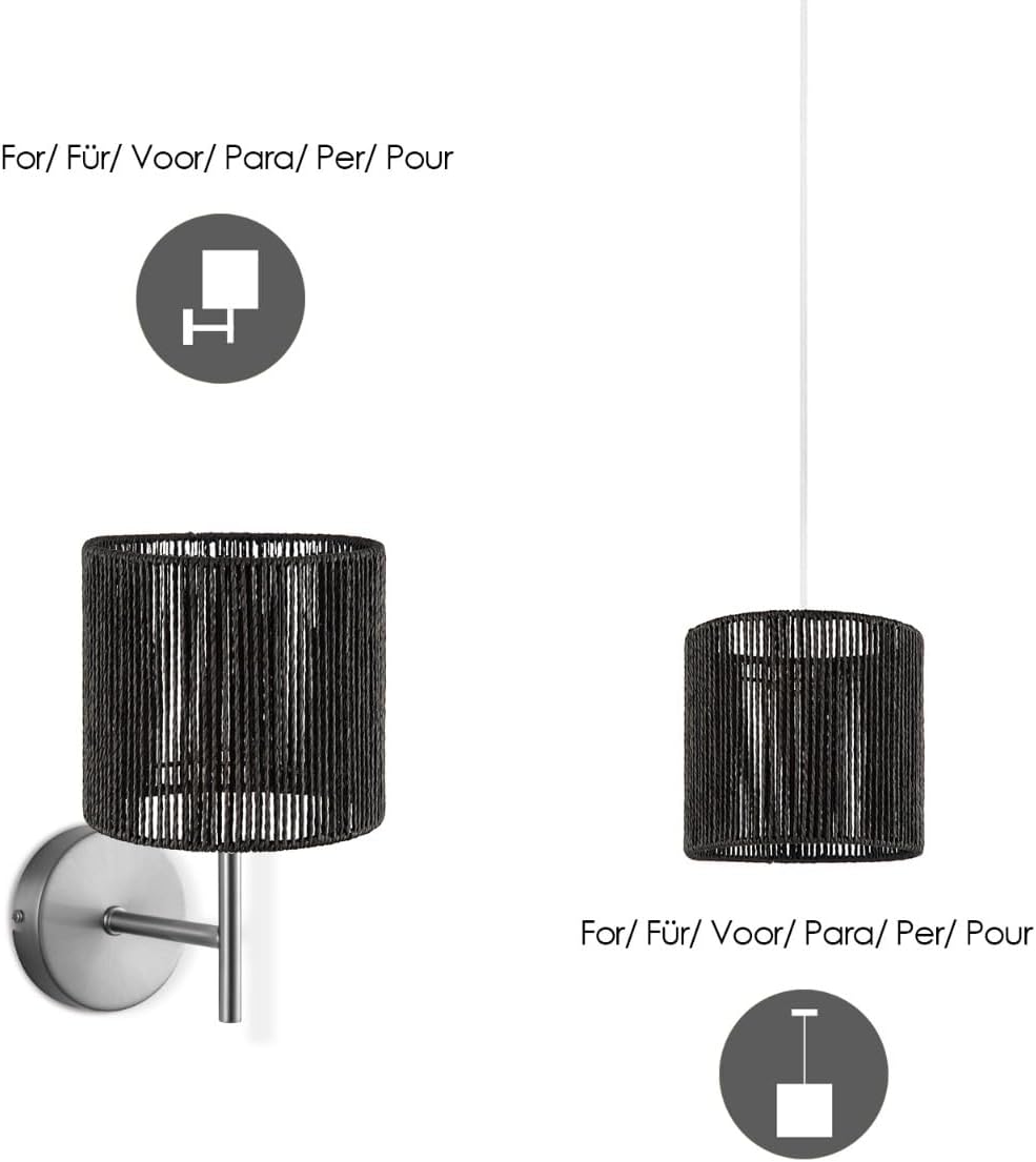 Home Sweet Home Lampenschirm für Wandlampe und Tischlampe | Lampenschirm aus gewebtem Papier Schwarz