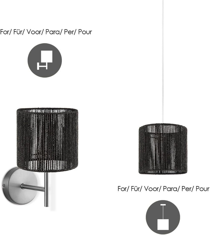 Home Sweet Home Lampenschirm für Wandlampe und Tischlampe | Lampenschirm aus gewebtem Papier Schwarz