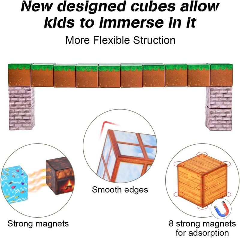 HOTUT Magnetische Bausteine,60 Teile Magnetisches Spielzeug,Build Mine Magnet Welt Set,Magnet Montes