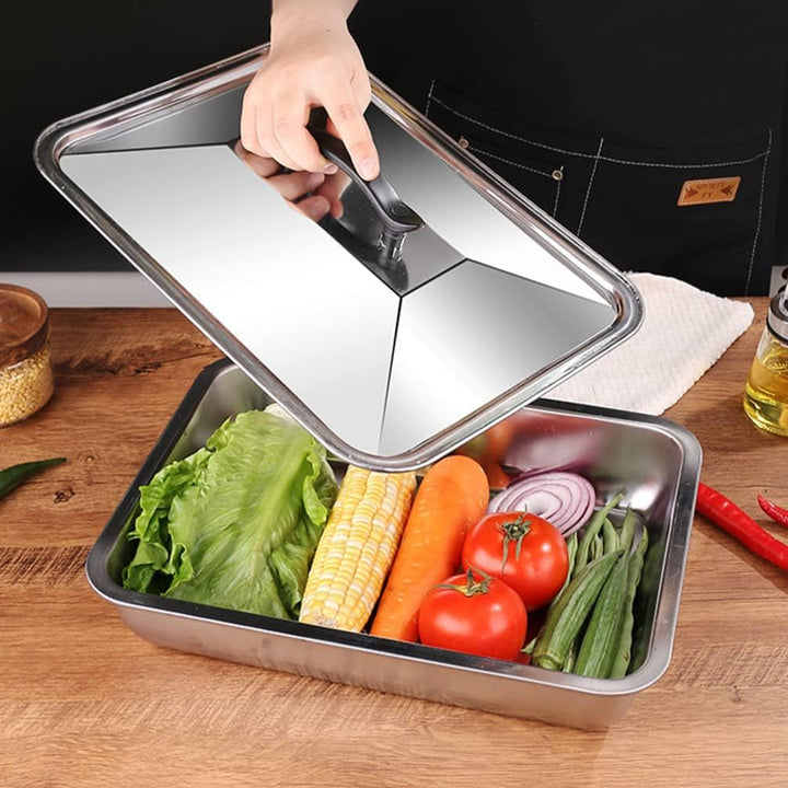 2 Stücke Bratpfannen Abdeckung Edelstahl Grillpfanne Deckel Pfannendeckel Rechteckig Universal Topfd