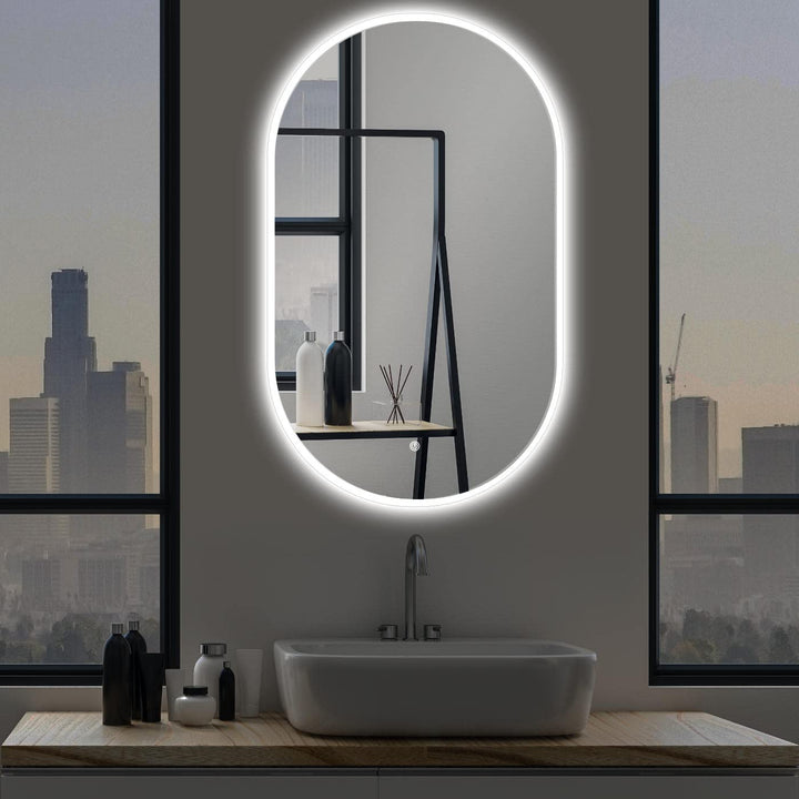 SOGOO® LED Wandspiegel oval 50 x 90 cm mit Mattglas, einfach Montage, Ovaler Badspiegel, Spiegel mit