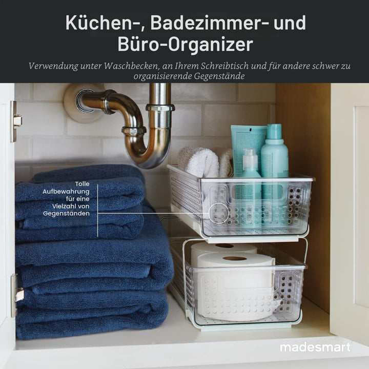 Madesmart 2-Tier Plastic Multipurpose Organizer with Divided Slide-Out Storage Bins, Under Sink and