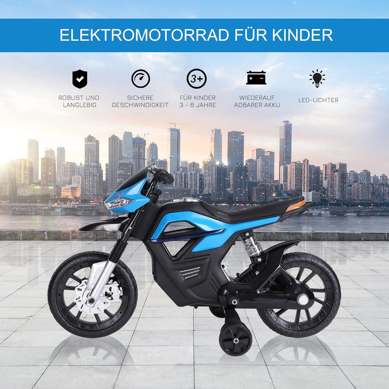 HOMCOM Kindermotorrad Kinder-Elektromotorrad Elektro-Motorrad für Kinder 3-6 Jahren Licht Musik MP3