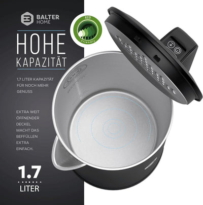 Balter Edelstahl Wasserkocher mit Temperatureinstellung, 40°C-100°C, Doppelwand, BPA frei, 1,7L, Sch