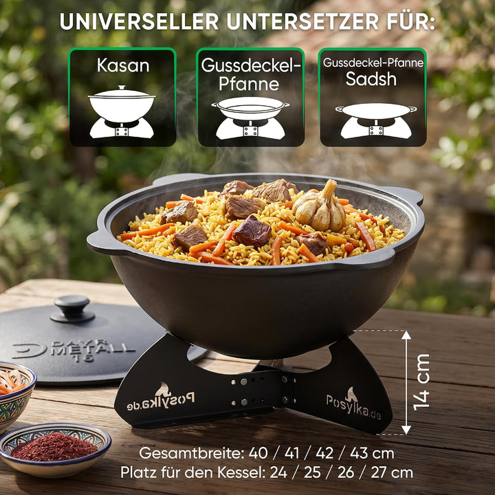 Gusseisen Kasan 10 L, Runder Boden, Untersetzer &amp; Schaumlöffel | Traditioneller Gusseisentopf: Usbek