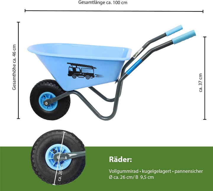 TRUTZHOLM Kinderschubkarre Uni Blau 40 kg Traglast Stahl | 3,6 kg, 40 kg Traglast, Stahl Kunststoff,