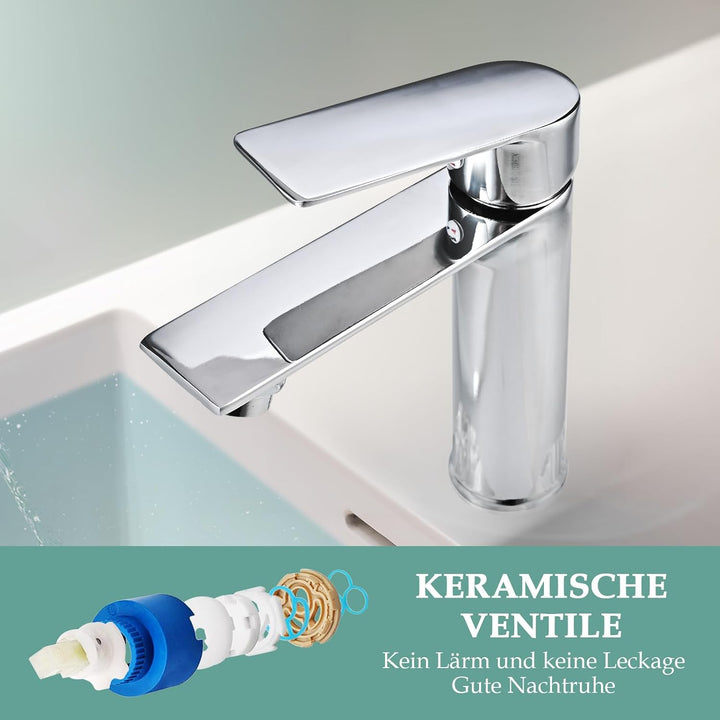Wasserhahn Bad, Waschtischarmatur aus Edelstahl, Einhebelmischer für Waschbecken mit Keramikkartusch