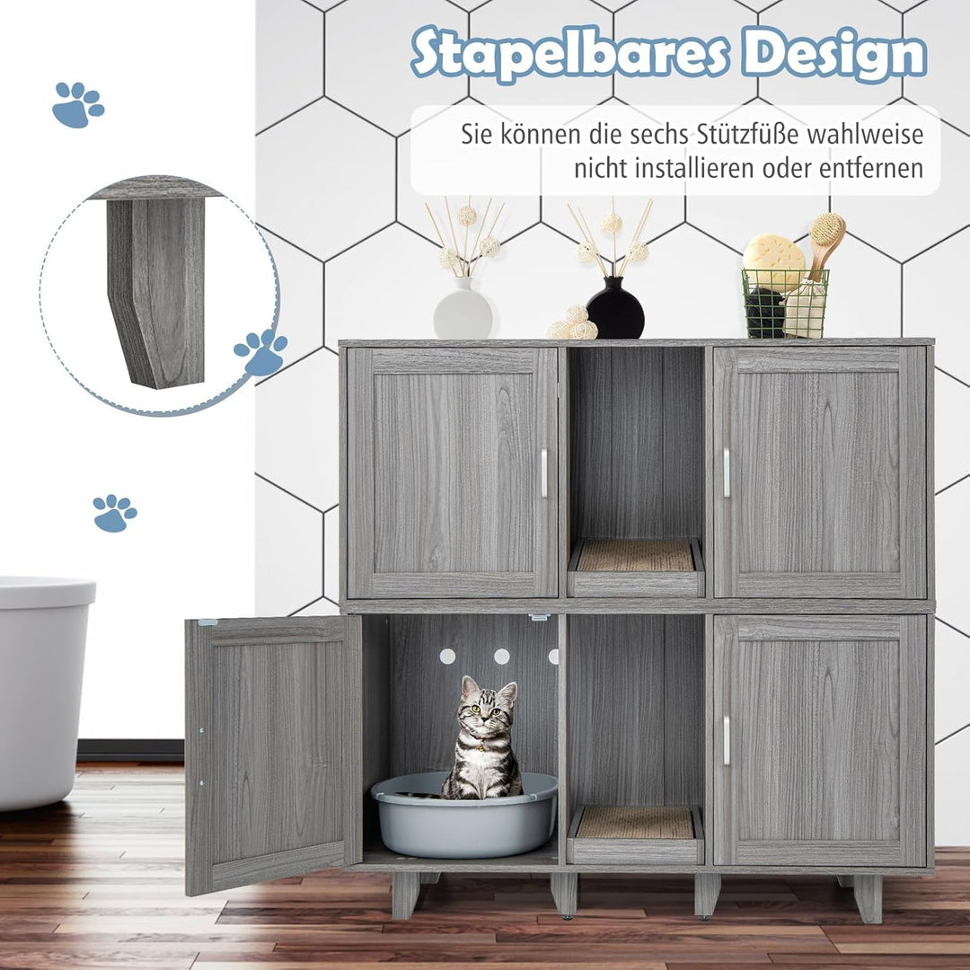 COSTWAY Katzenklo Schrank für 2 Katzen, Katzenschrank für Katzentoilette, Katzenhaus mit 2 Türen &amp; K