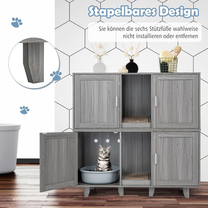 COSTWAY Katzenklo Schrank für 2 Katzen, Katzenschrank für Katzentoilette, Katzenhaus mit 2 Türen &amp; K